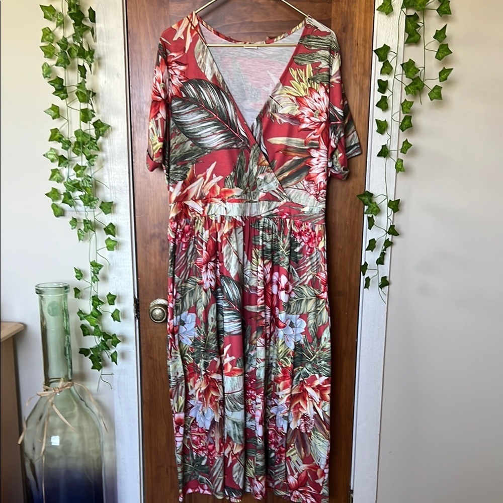 Tropical Floral Lightweight Flowy Vacation Resort Maxi Dress | XL 14 - Picture 1 of 12
